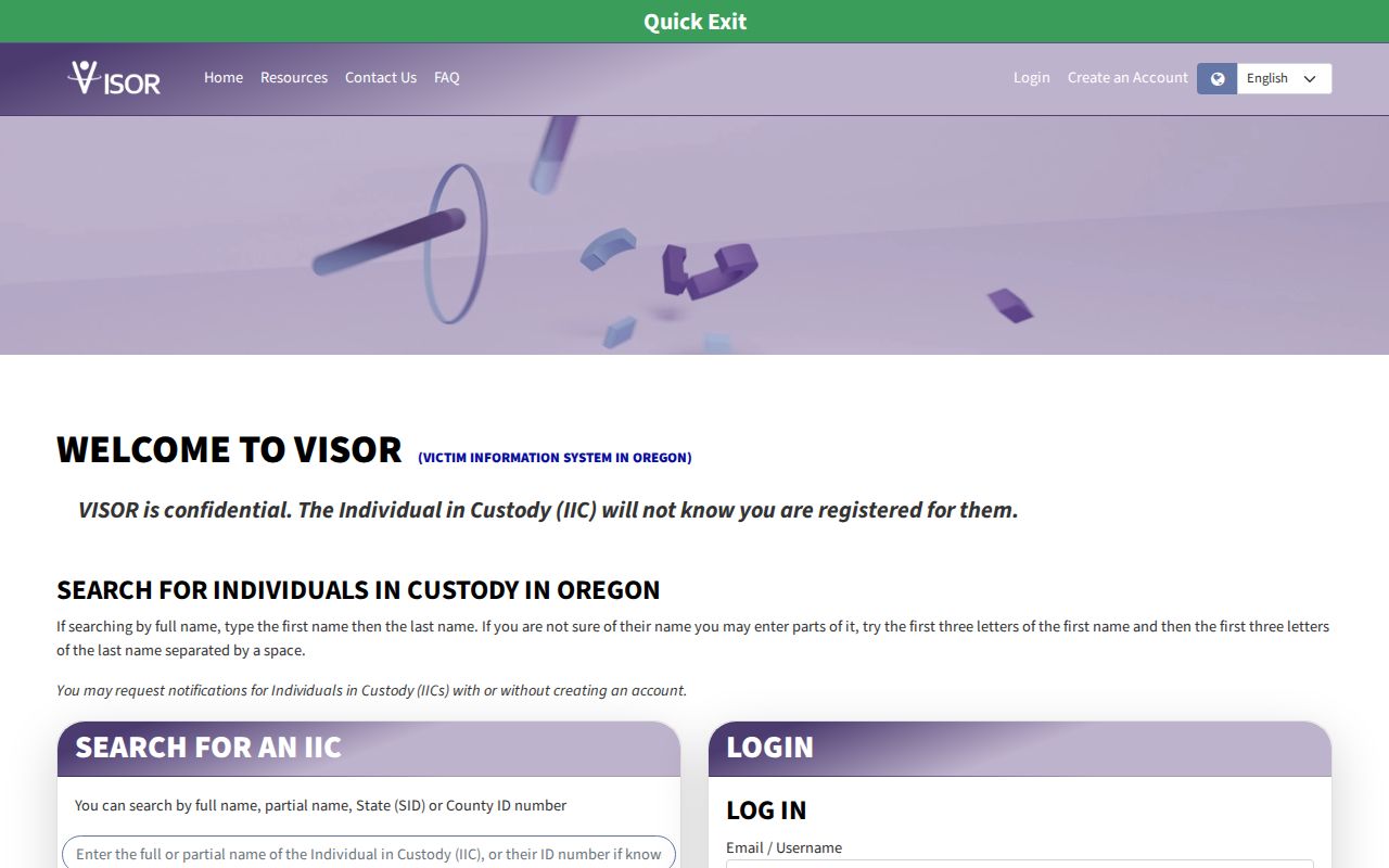 VISOR portal for a Wheeler County VINELink inmate search