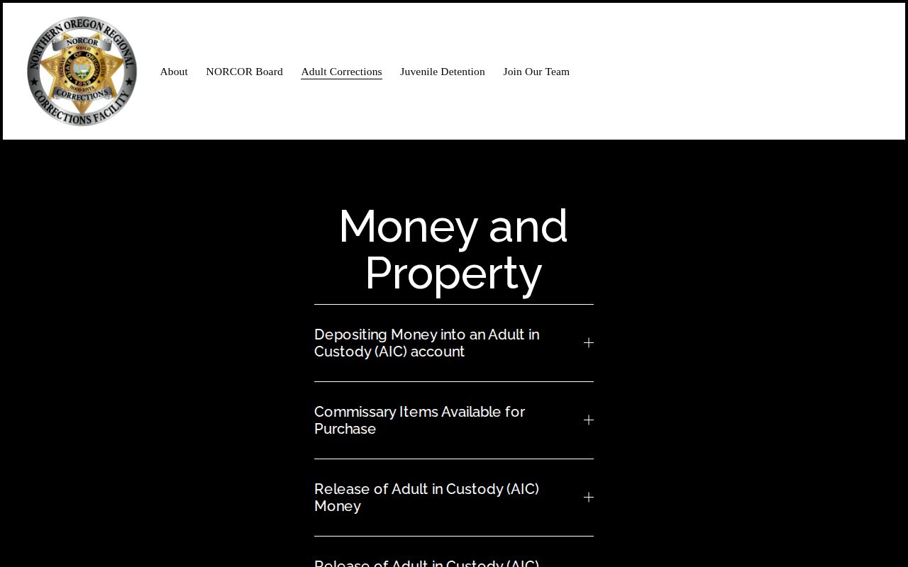 Northern Oregon Regional Corrections Wheeler County release property and clothing rules